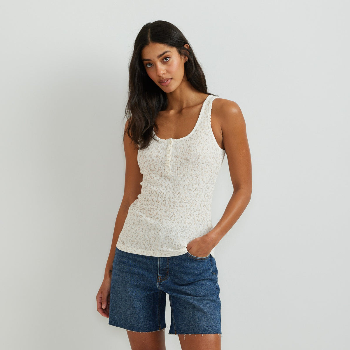 Women's Rib Henley Tank | Eddie Bauer