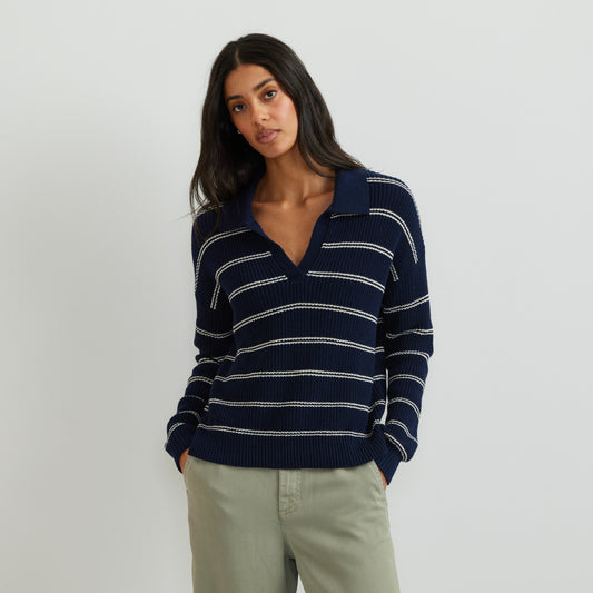 Women's Johnny Collar Stripe Sweater | Eddie Bauer
