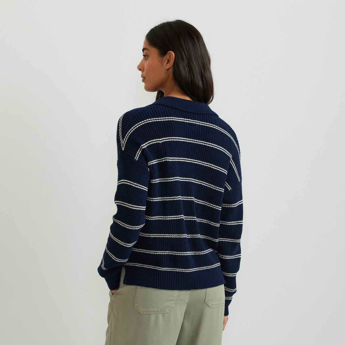 Women's Johnny Collar Stripe Sweater | Eddie Bauer