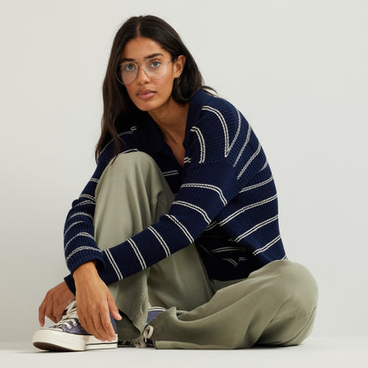 Women's Johnny Collar Stripe Sweater | Eddie Bauer