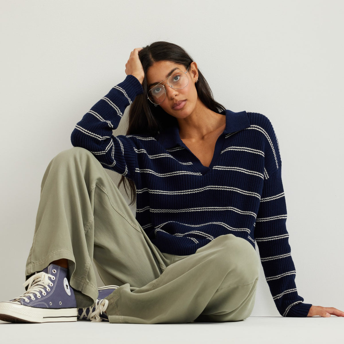 Women's Johnny Collar Stripe Sweater | Eddie Bauer
