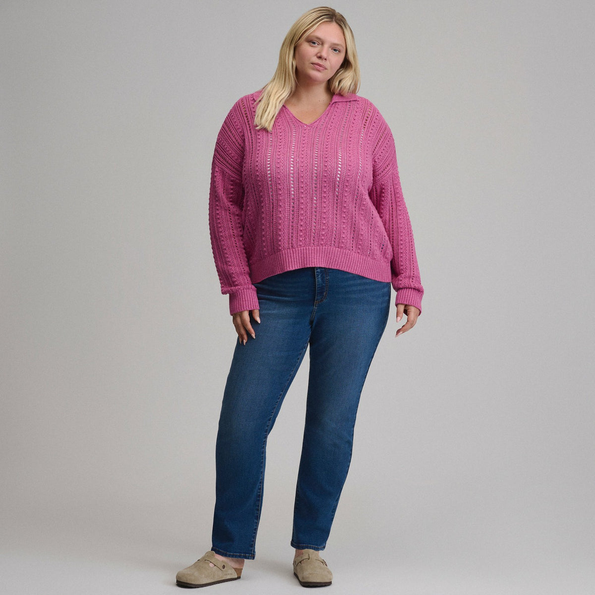 Women's Long-Sleeve Slub Johnny Collar Sweater | Eddie Bauer