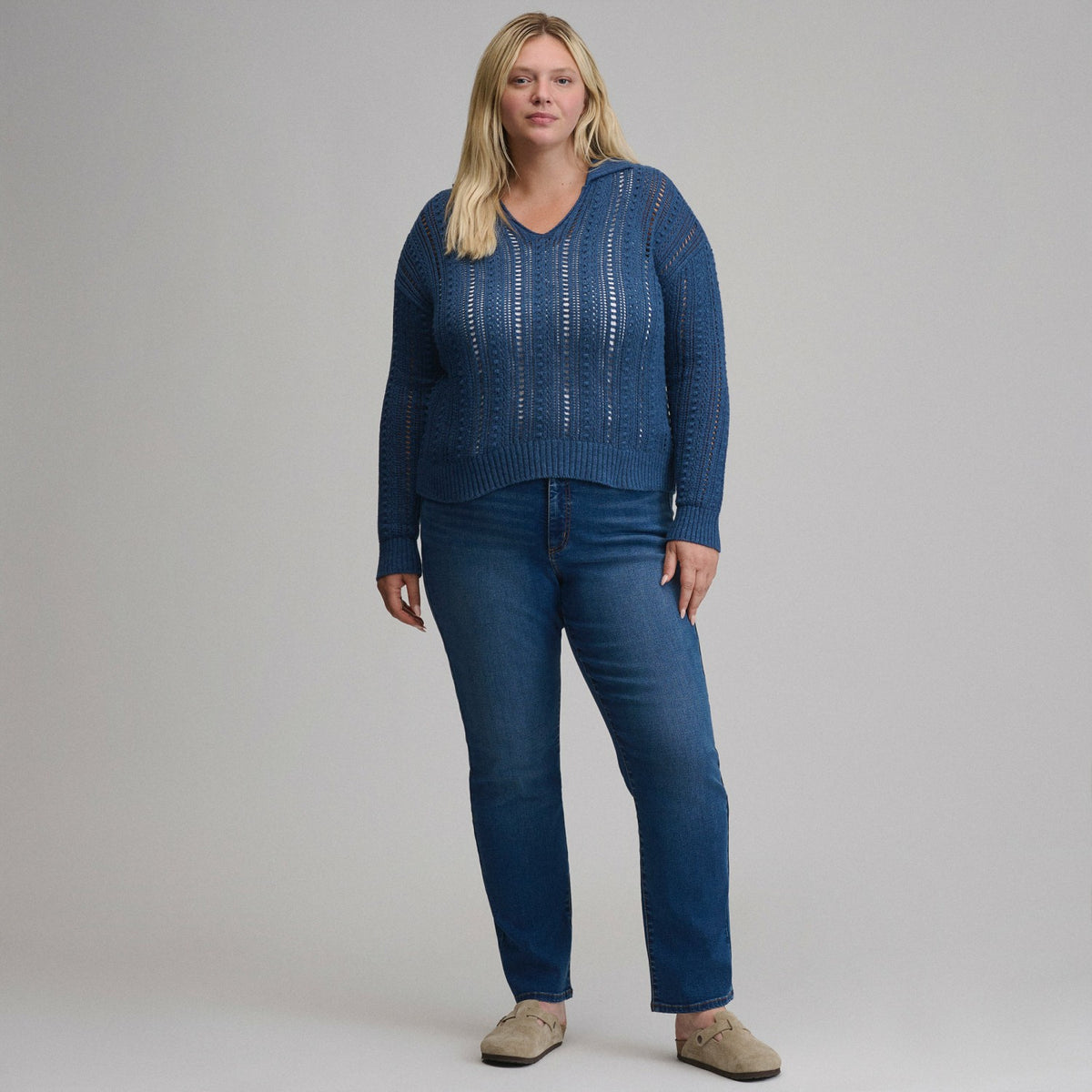 Women's Long-Sleeve Slub Johnny Collar Sweater | Eddie Bauer