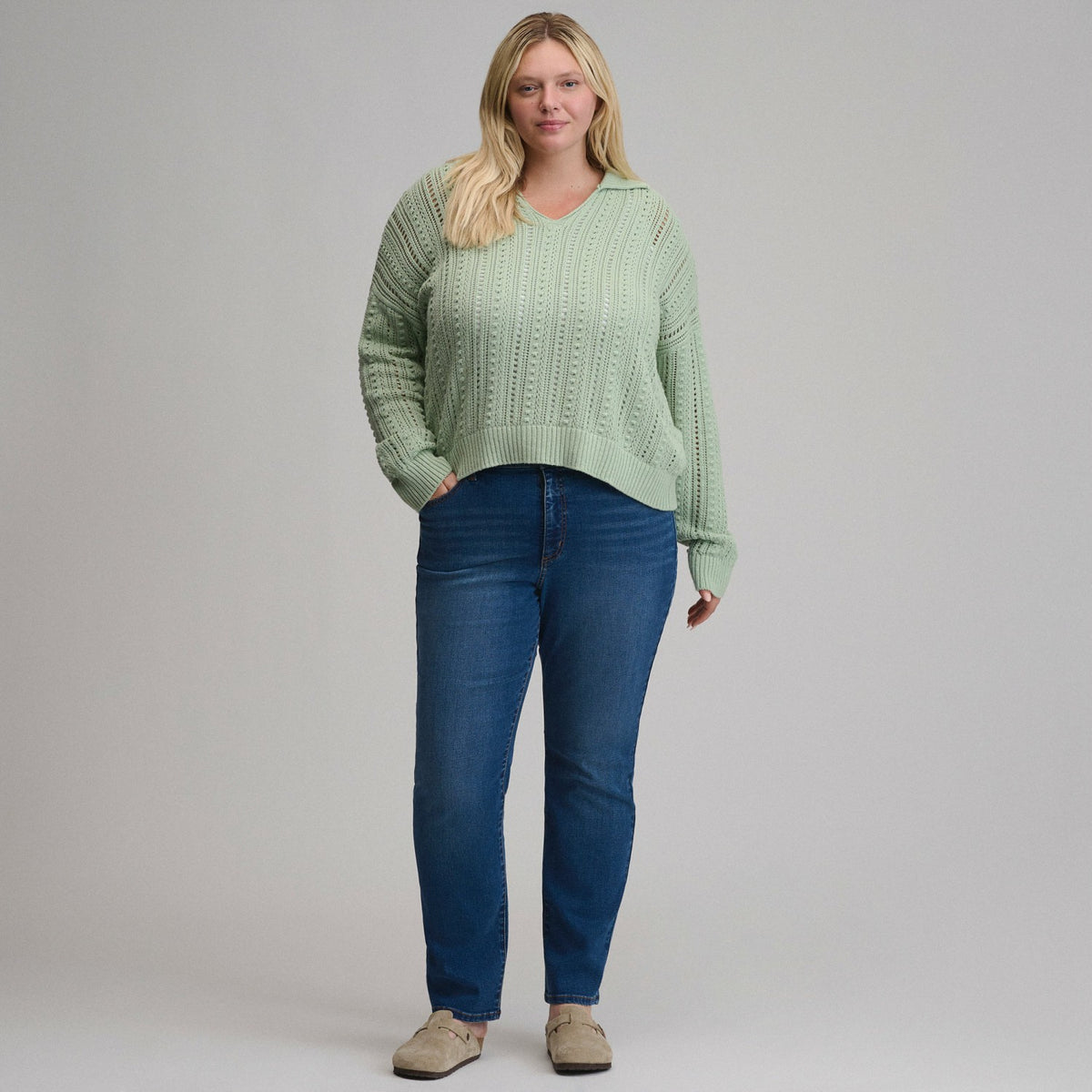 Women's Long-Sleeve Slub Johnny Collar Sweater | Eddie Bauer