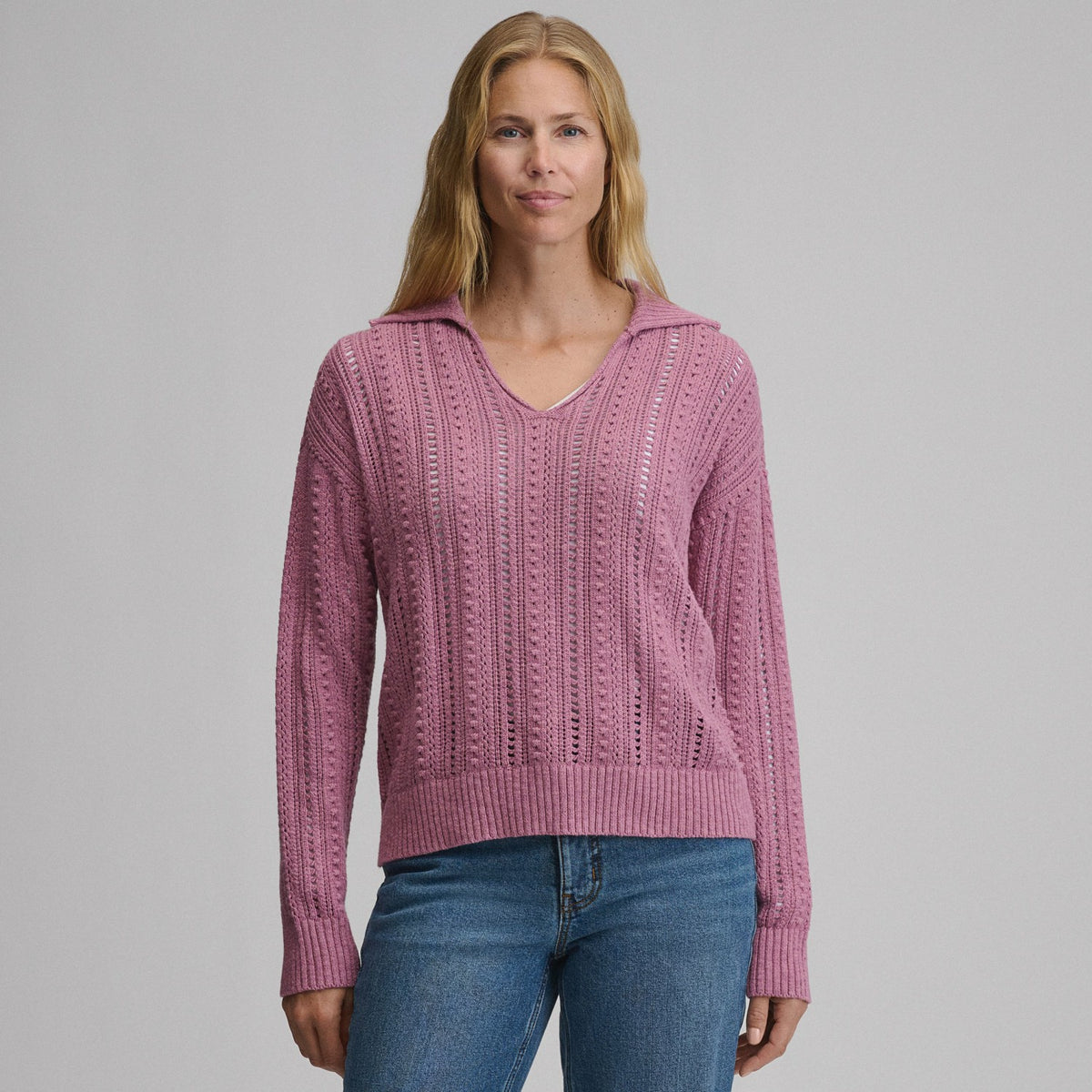 Women's Long-Sleeve Slub Johnny Collar Sweater | Eddie Bauer
