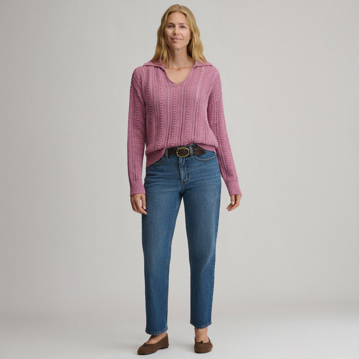 Women's Long-Sleeve Slub Johnny Collar Sweater | Eddie Bauer