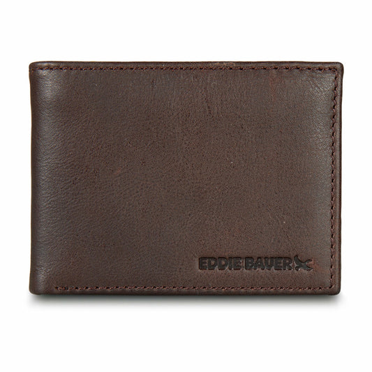EB Signature Logo Leather Flip ID Bifold Wallet | Eddie Bauer
