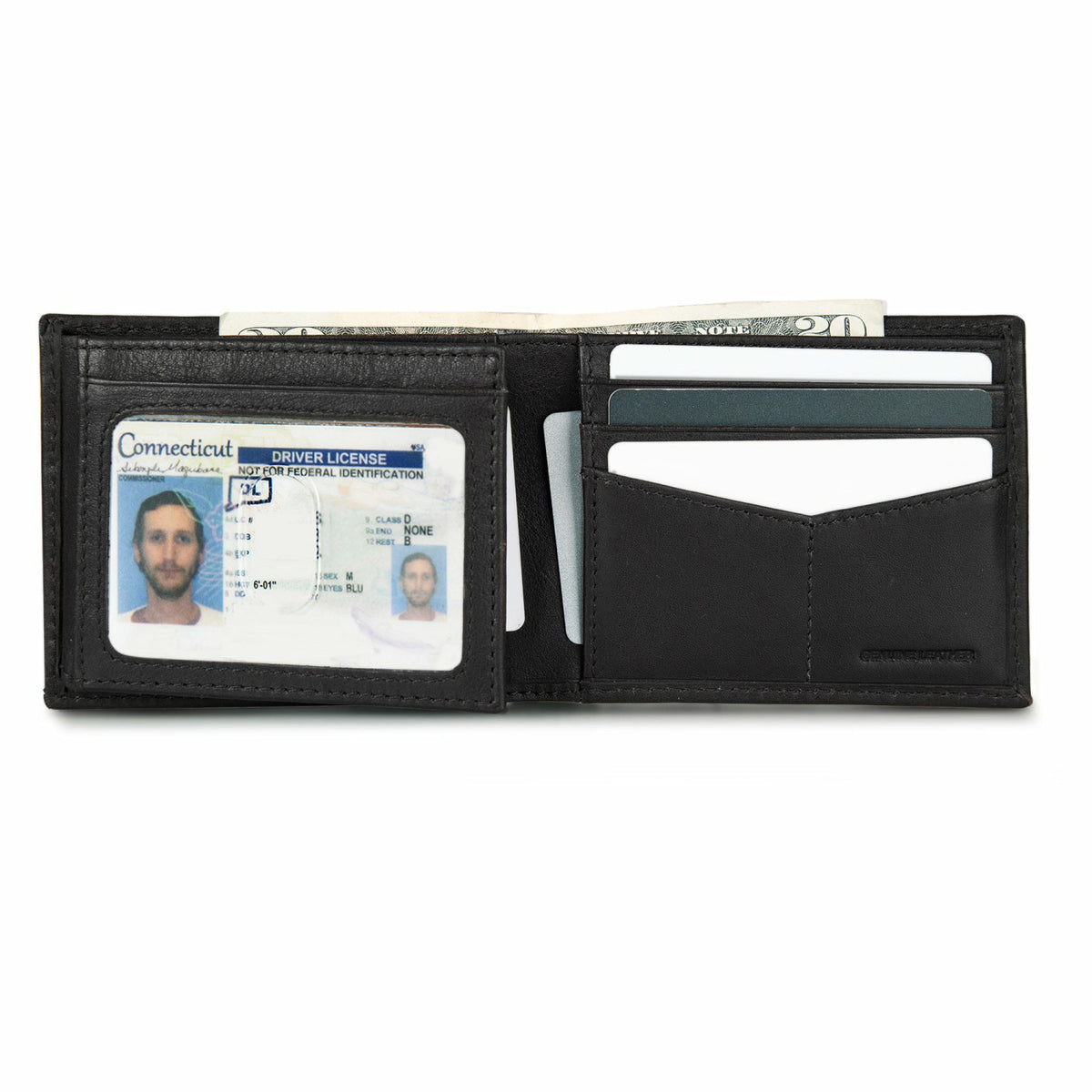 EB Signature Logo Leather Flip ID Bifold Wallet | Eddie Bauer