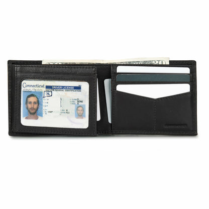 EB Signature Logo Leather Flip ID Bifold Wallet | Eddie Bauer