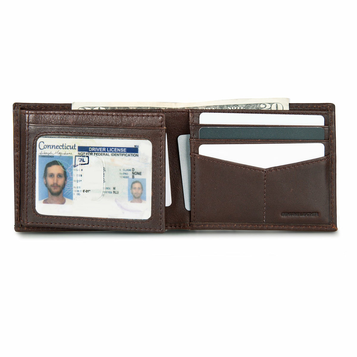 EB Signature Logo Leather Flip ID Bifold Wallet | Eddie Bauer