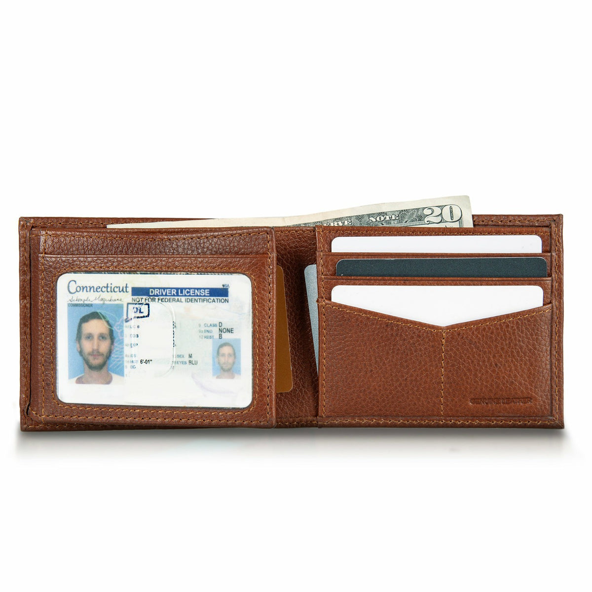 EB Signature Logo Leather Flip ID Bifold Wallet | Eddie Bauer