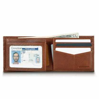 EB Signature Logo Leather Flip ID Bifold Wallet | Eddie Bauer