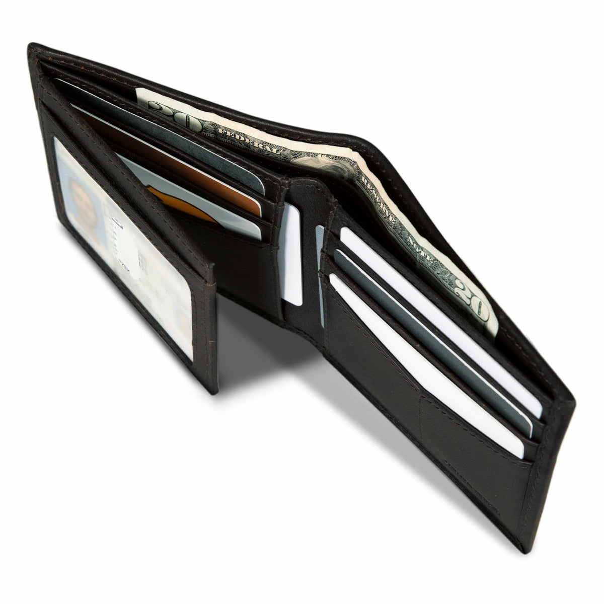 EB Signature Logo Leather Flip ID Bifold Wallet | Eddie Bauer
