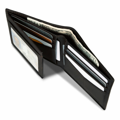 EB Signature Logo Leather Flip ID Bifold Wallet | Eddie Bauer