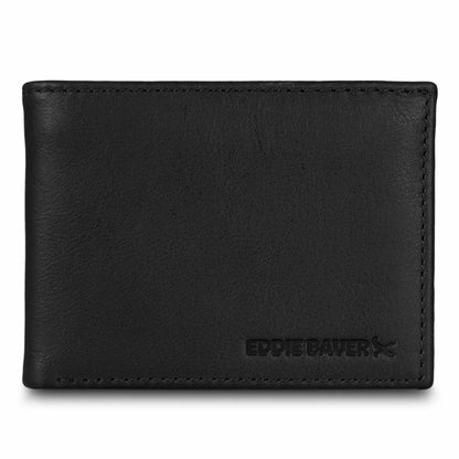 EB Signature Logo Leather Flip ID Bifold Wallet | Eddie Bauer