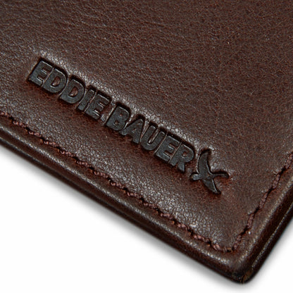 EB Signature Logo Leather Flip ID Bifold Wallet | Eddie Bauer