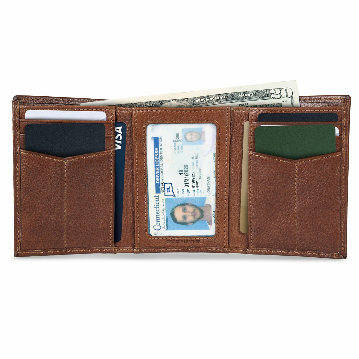EB Signature Logo Leather Trifold Wallet | Eddie Bauer