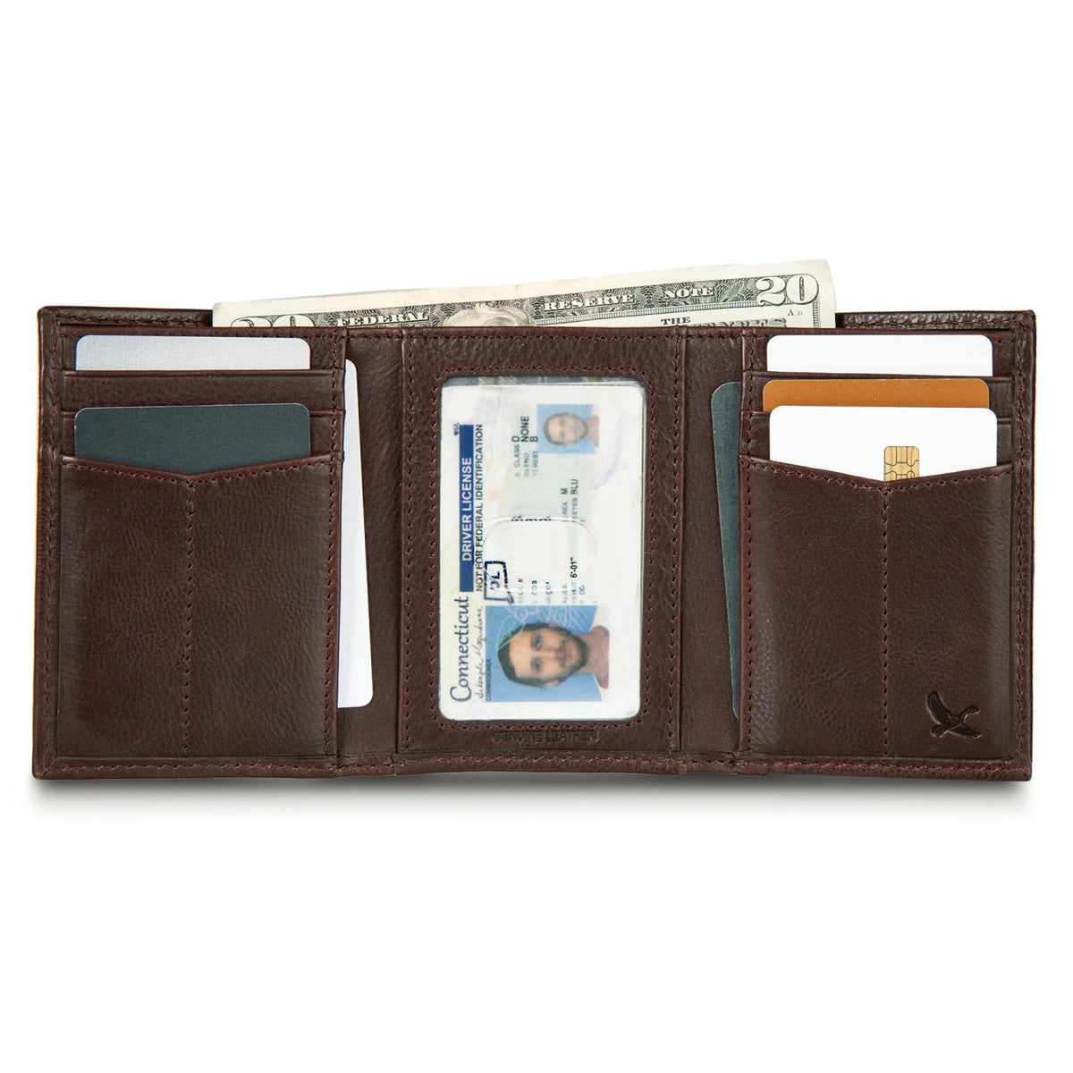 EB Signature Logo Leather Trifold Wallet | Eddie Bauer