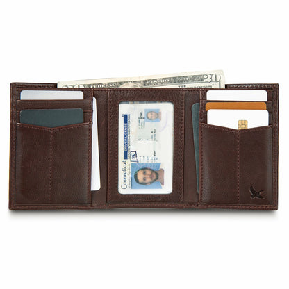 EB Signature Logo Leather Trifold Wallet | Eddie Bauer