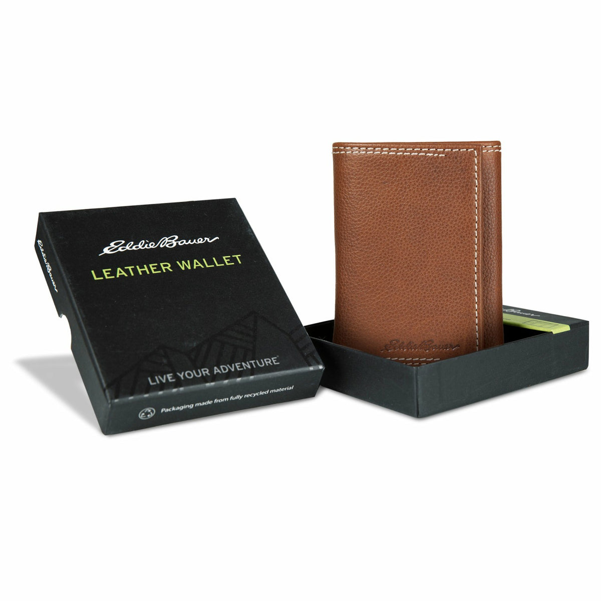 EB Signature Top Stitch Leather Trifold Wallet | Eddie Bauer