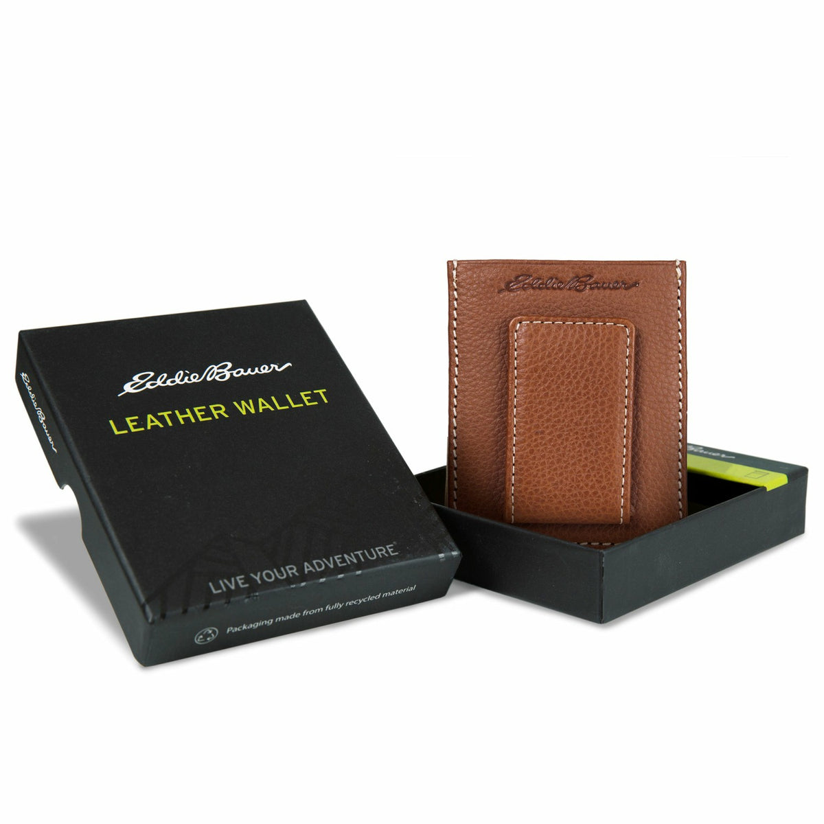 EB Signature Top Stitch Magnetic Leather Card Case | Eddie Bauer