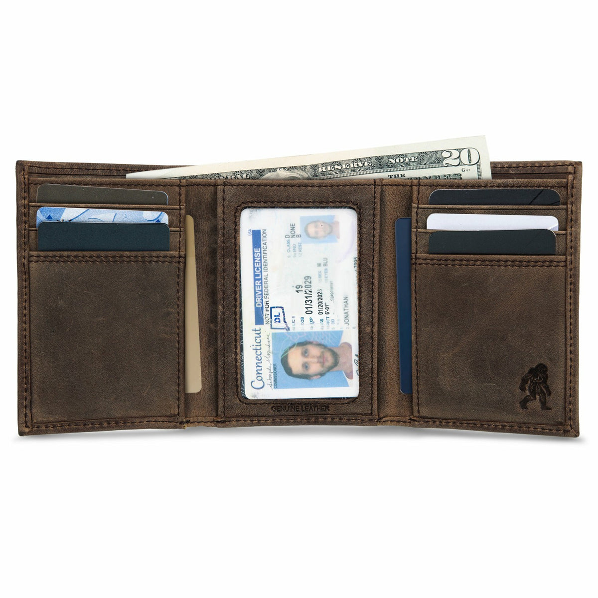 Leather Trifold Wallet with Embossed Sasquatch | Eddie Bauer