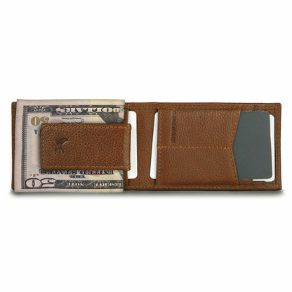 EB Signature Logo Leather Bifold with Money Clip Wallet | Eddie Bauer