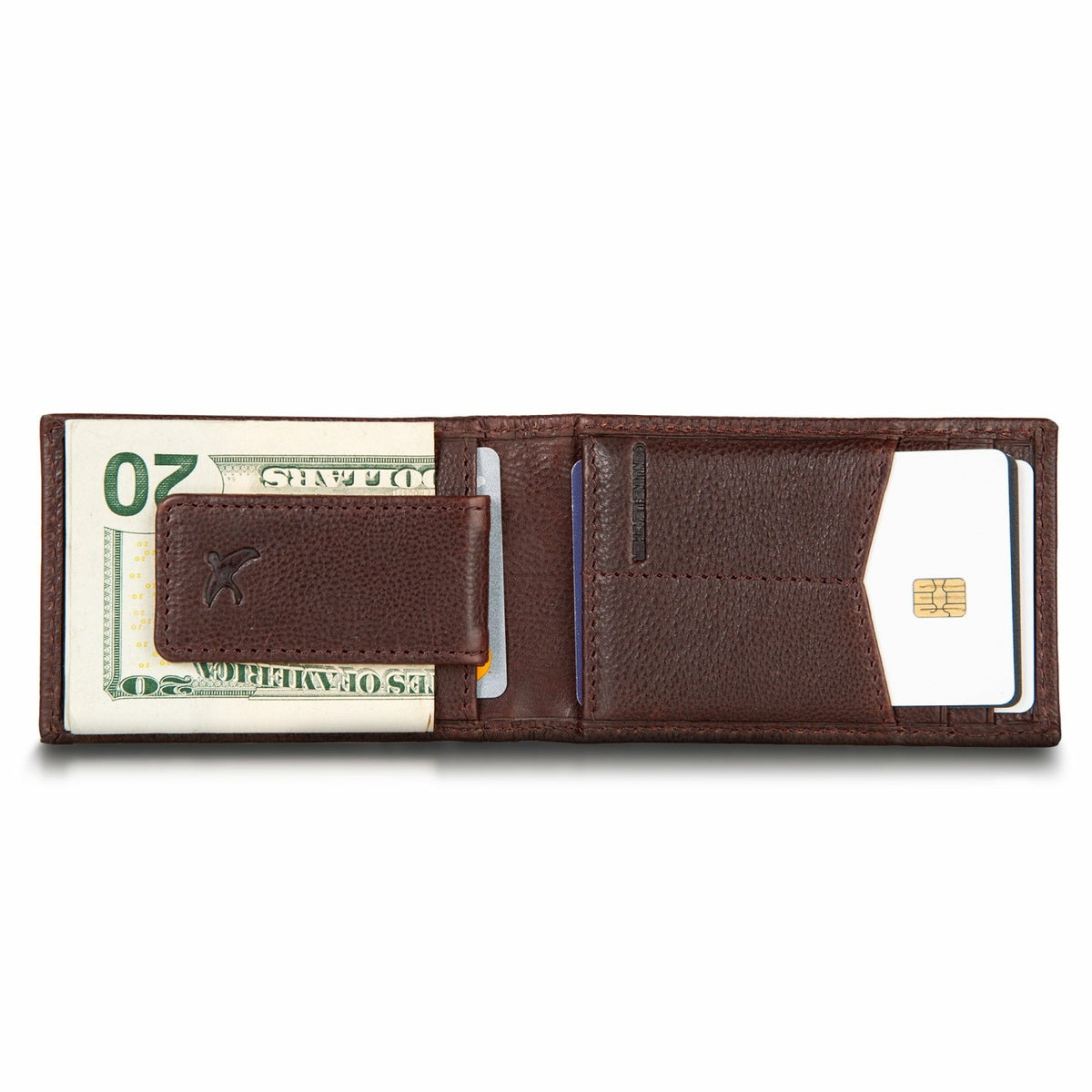 EB Signature Logo Leather Bifold with Money Clip Wallet | Eddie Bauer