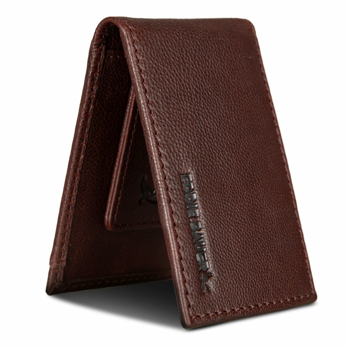 EB Signature Logo Leather Bifold with Money Clip Wallet | Eddie Bauer