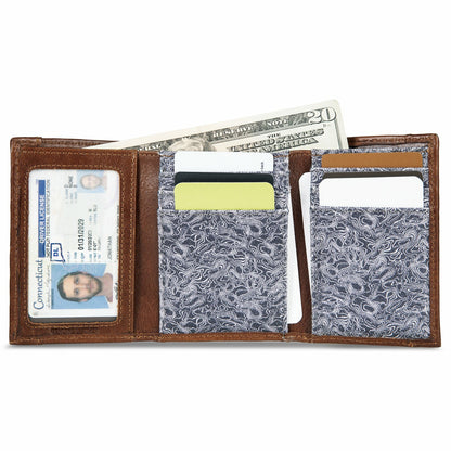 Pioneer Leather and Printed Cotton Canvas Trifold Wallet | Eddie Bauer