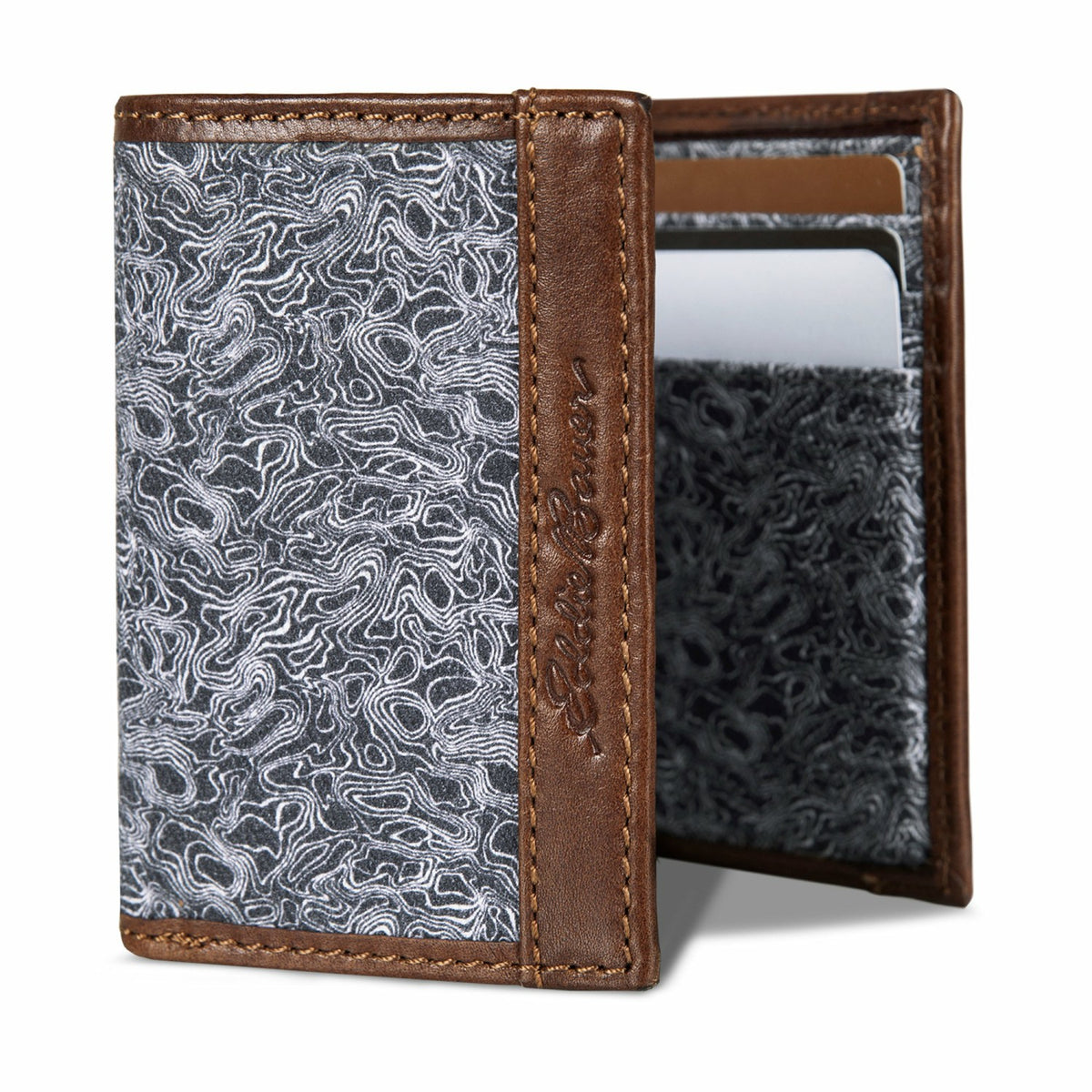 Pioneer Leather and Printed Cotton Canvas Trifold Wallet | Eddie Bauer