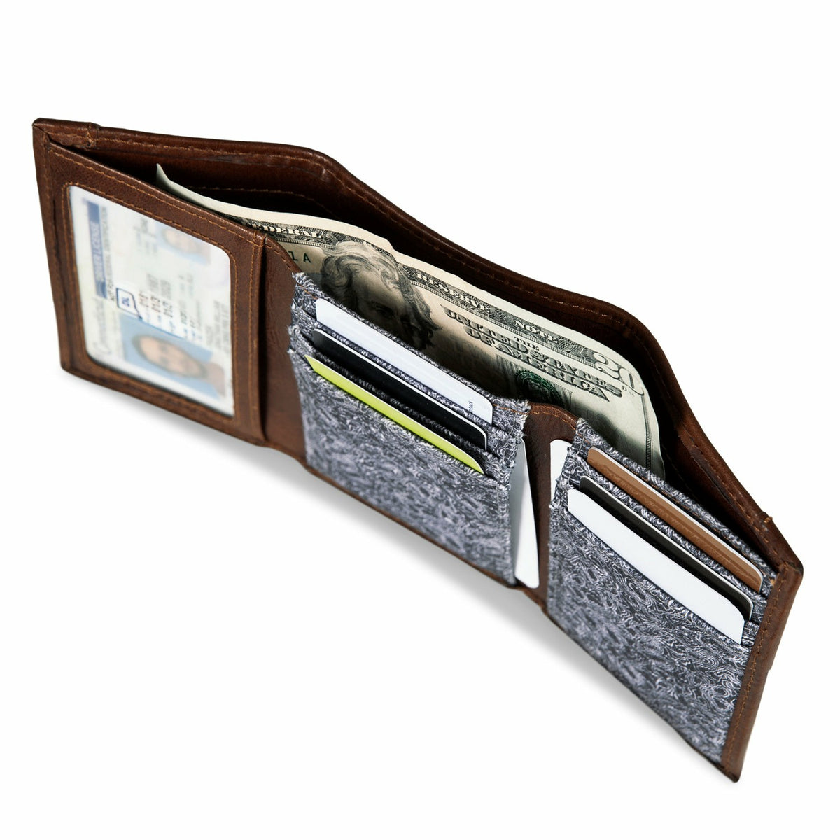 Pioneer Leather and Printed Cotton Canvas Trifold Wallet | Eddie Bauer