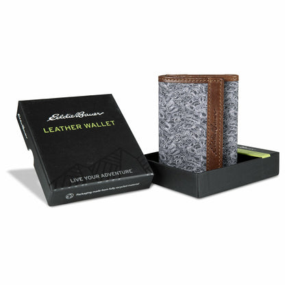 Pioneer Leather and Printed Cotton Canvas Trifold Wallet | Eddie Bauer