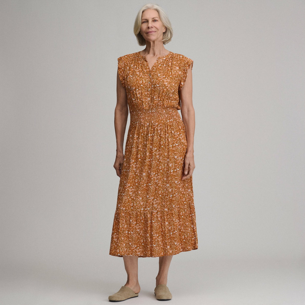 Women's Flutter Sleeve Smocked Waist Midi Dress | Eddie Bauer
