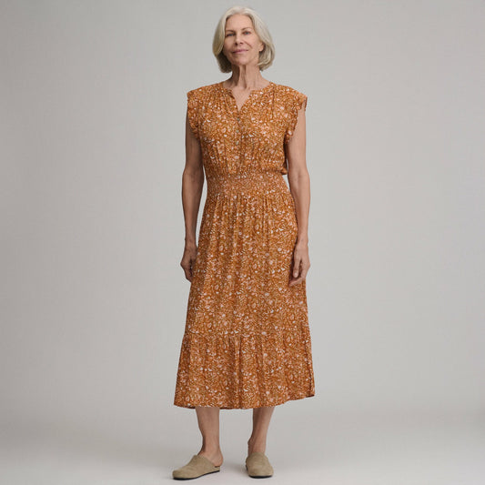 Women's Flutter Sleeve Smocked Waist Midi Dress | Eddie Bauer