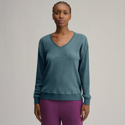 Women's Long-Sleeve V-Neck Boyfriend Thermal Crew - Striped | Eddie Bauer