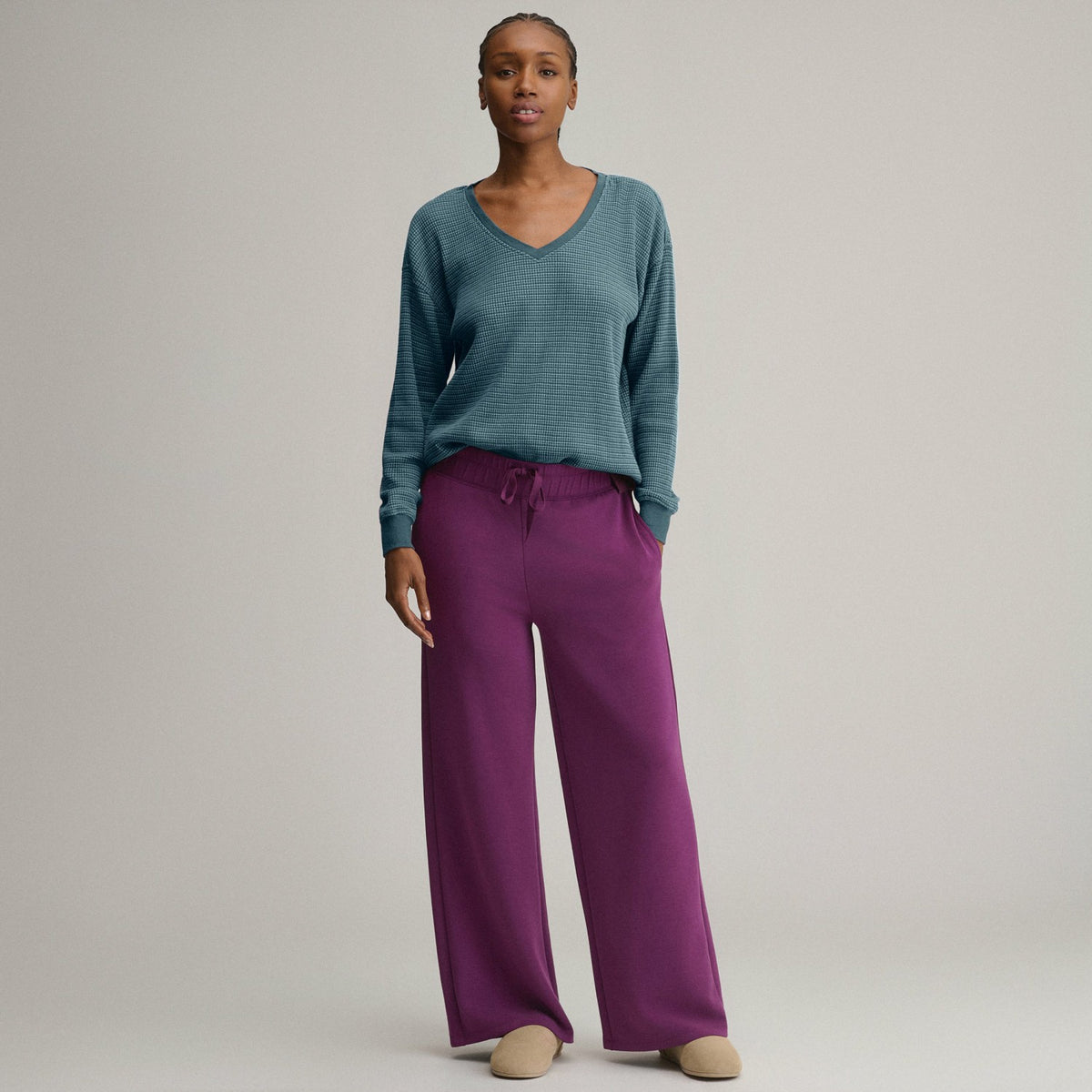 Women's Long-Sleeve V-Neck Boyfriend Thermal Crew - Striped | Eddie Bauer