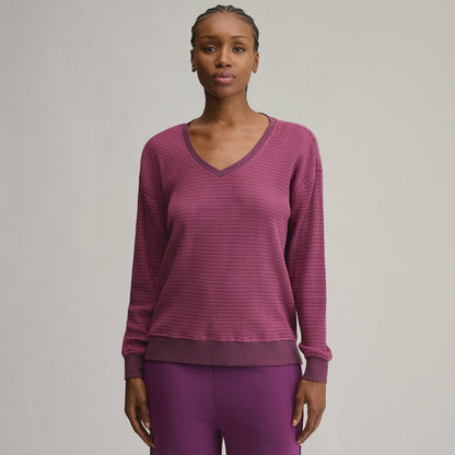 Women's Long-Sleeve V-Neck Boyfriend Thermal Crew - Striped | Eddie Bauer