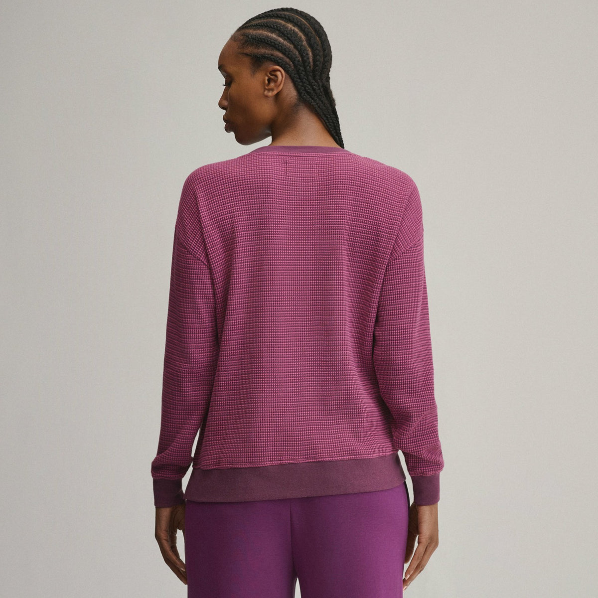 Women's Long-Sleeve V-Neck Boyfriend Thermal Crew - Striped | Eddie Bauer