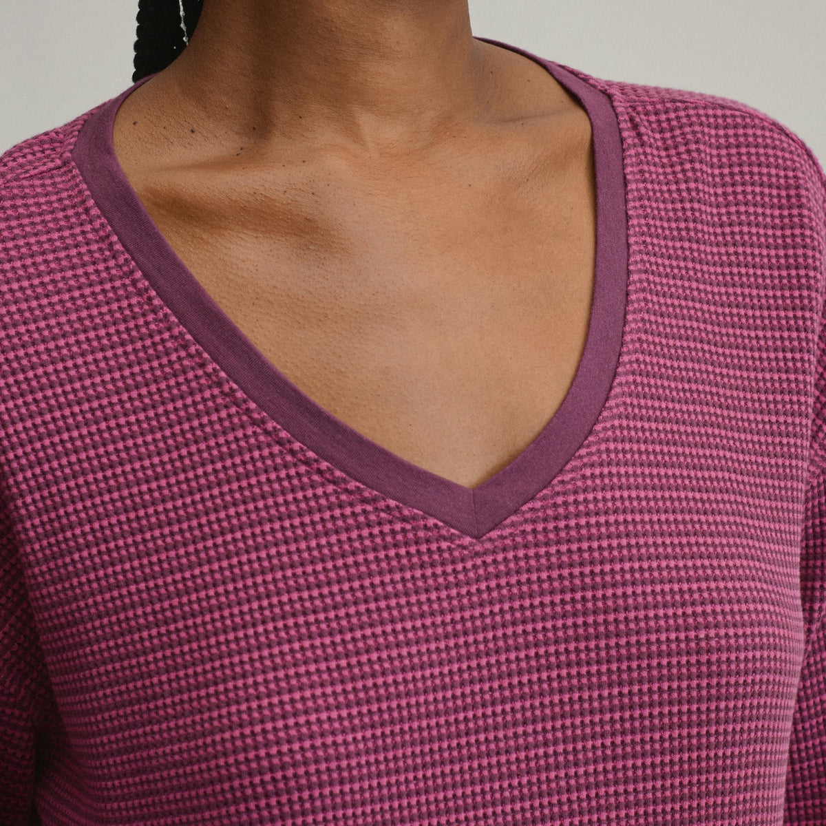 Women's Long-Sleeve V-Neck Boyfriend Thermal Crew - Striped | Eddie Bauer