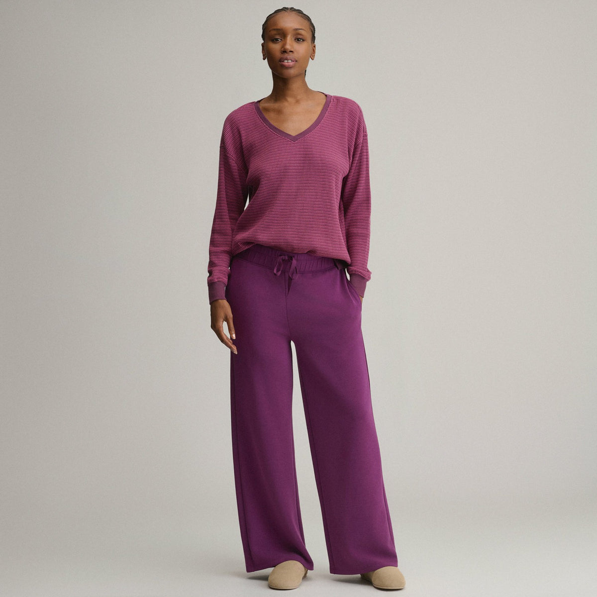 Women's Long-Sleeve V-Neck Boyfriend Thermal Crew - Striped | Eddie Bauer