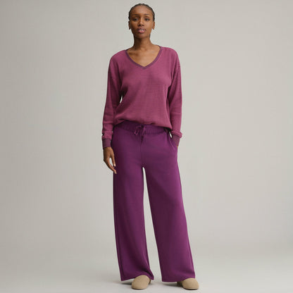 Women's Long-Sleeve V-Neck Boyfriend Thermal Crew - Striped | Eddie Bauer