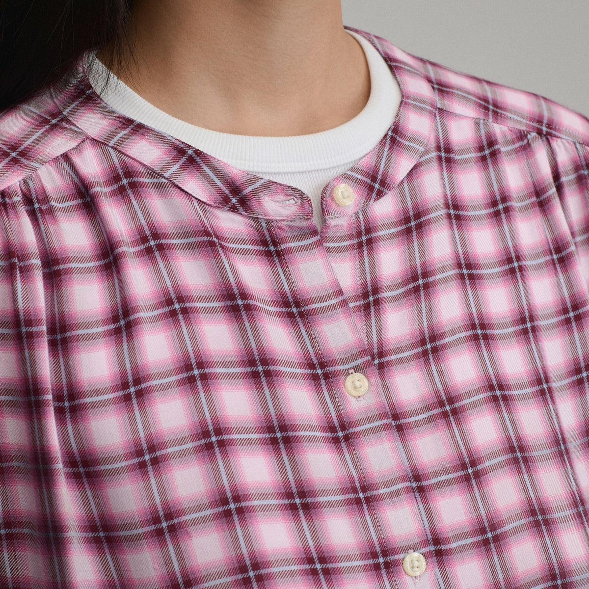 Women's Long-Sleeve Collarless Drapey Plaid Button-Down Shirt | Eddie Bauer