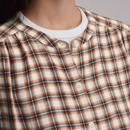 Women's Long-Sleeve Collarless Drapey Plaid Button-Down Shirt | Eddie Bauer