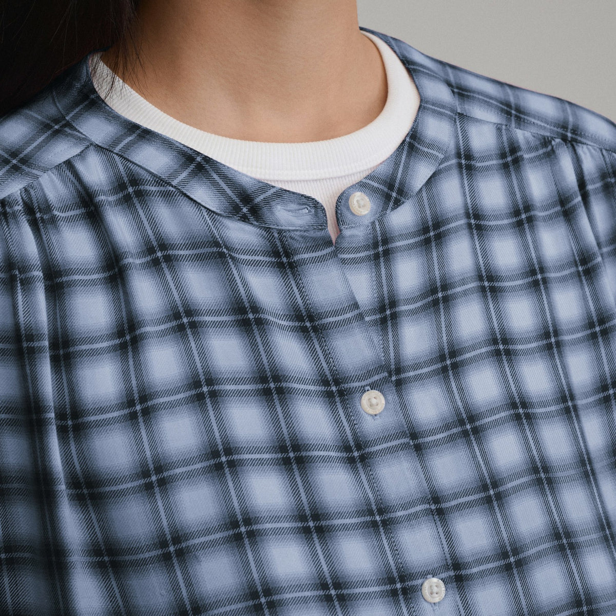 Women's Long-Sleeve Collarless Drapey Plaid Button-Down Shirt | Eddie Bauer