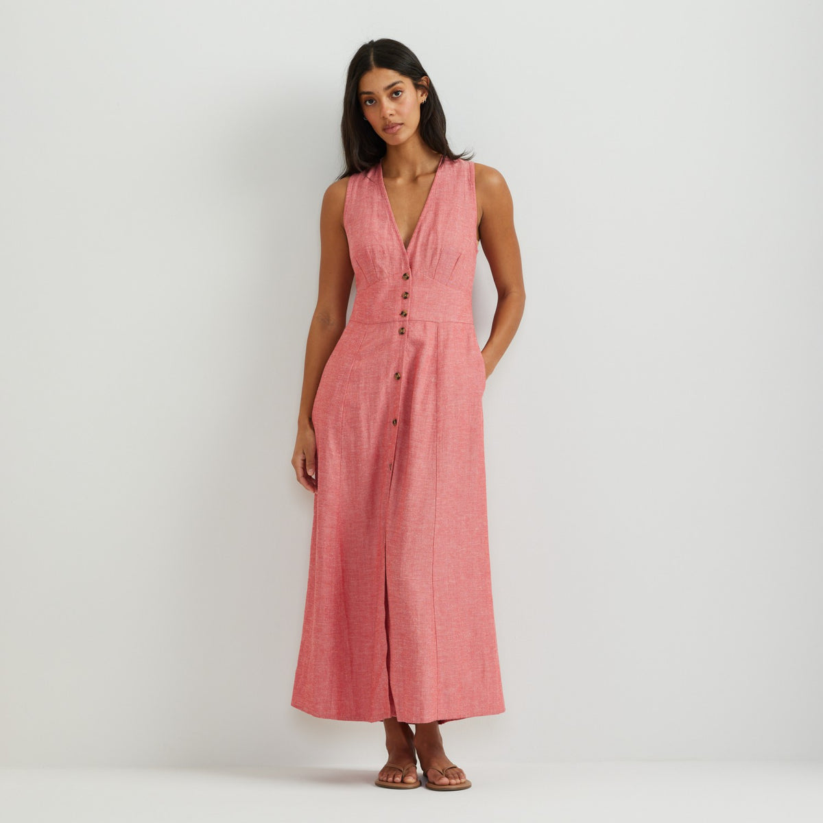 Women's Button Front Sl Midi Dress | Eddie Bauer