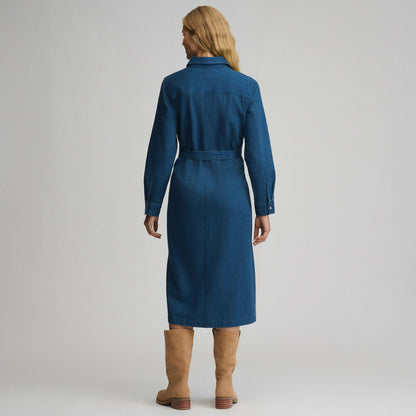 Women's Long-Sleeve Denim Button Front Belted Midi Dress | Eddie Bauer