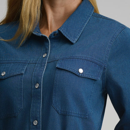 Women's Long-Sleeve Denim Button Front Belted Midi Dress | Eddie Bauer