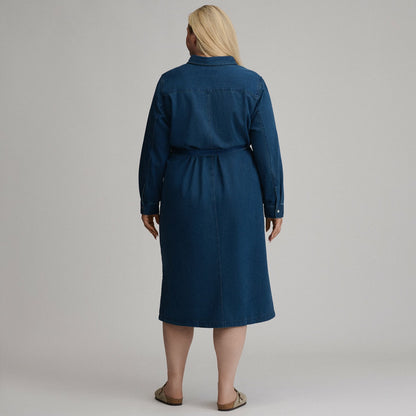 Women's Long-Sleeve Denim Button Front Belted Midi Dress | Eddie Bauer