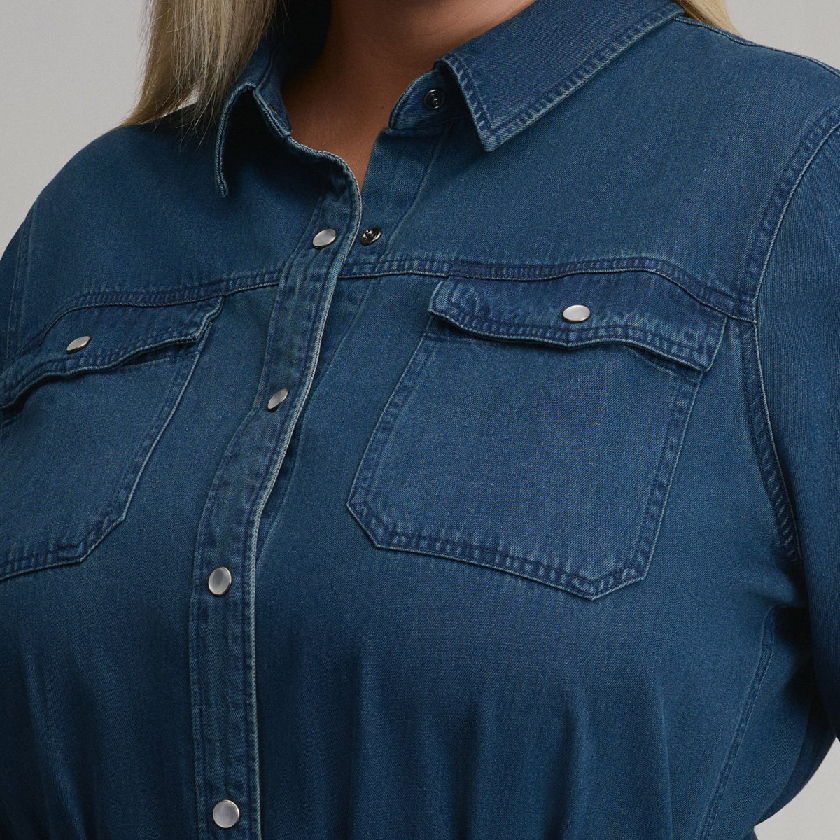 Women's Long-Sleeve Denim Button Front Belted Midi Dress | Eddie Bauer
